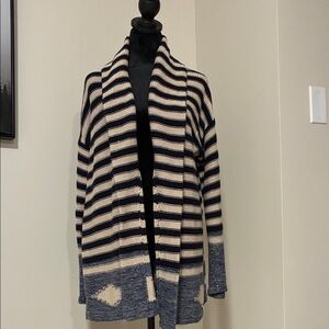 Vintage Americana Lauren Ralph Lauren Navy and Cream Striped Cardigan